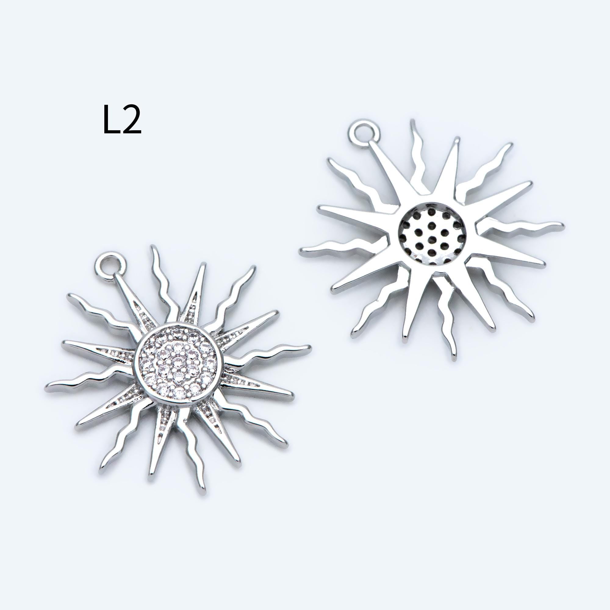 4pcs Gold Sun Charms , 18K Gold plated Brass, Sun Pendants Wholesale (GB-1311)